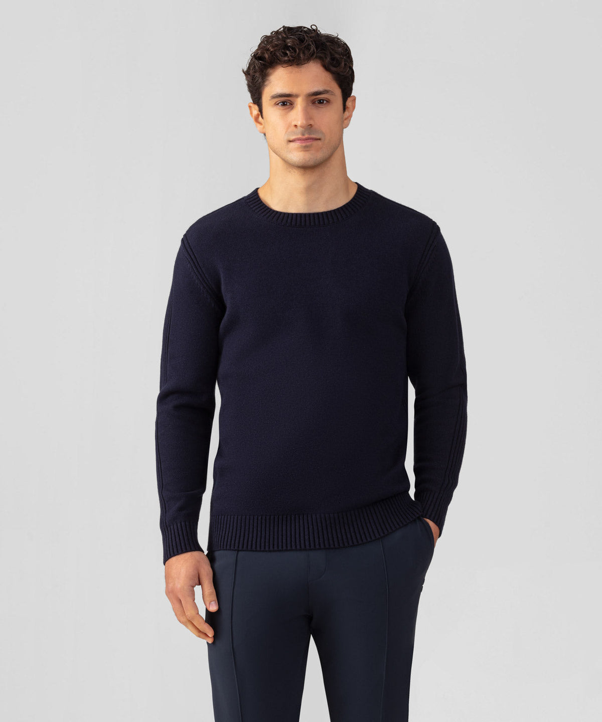 Cotton-Wool Sweater w. Side Rib: Navy