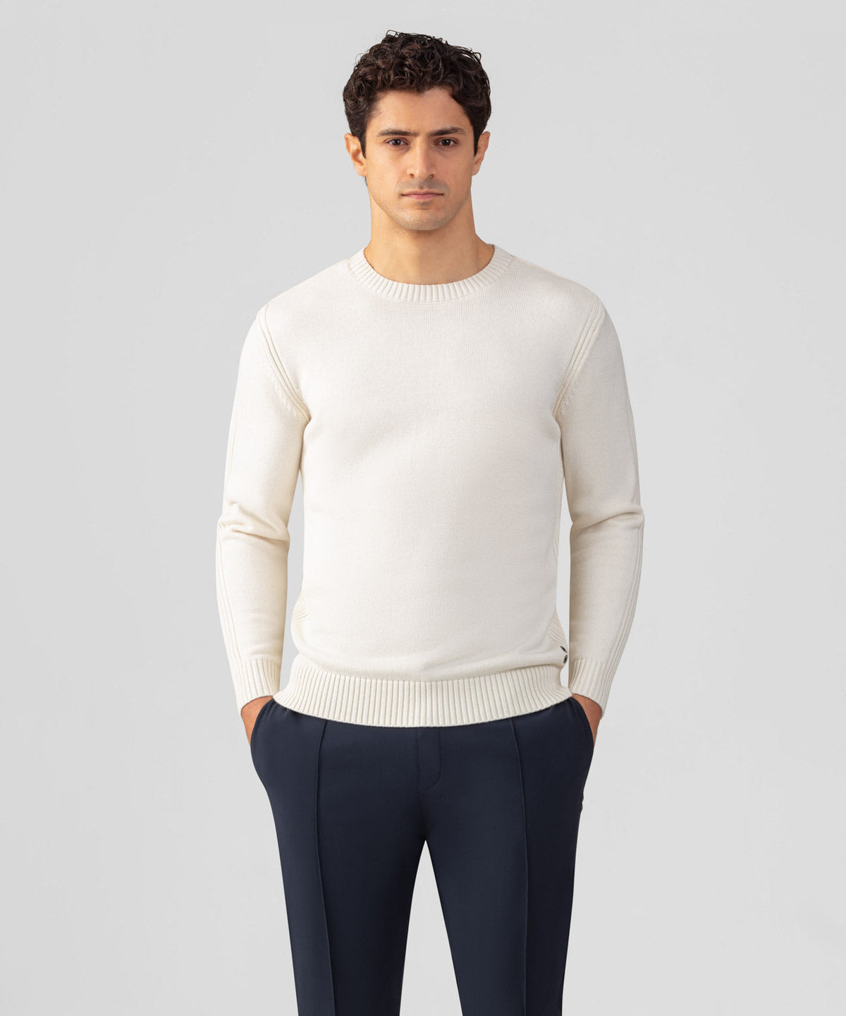 Cotton-Wool Sweater w. Side Rib: Off White