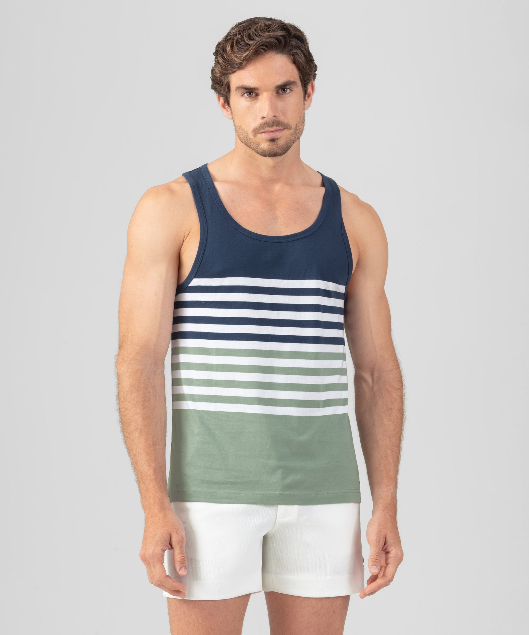 Organic Cotton Tank Top w. Stripes: Deep Ocean