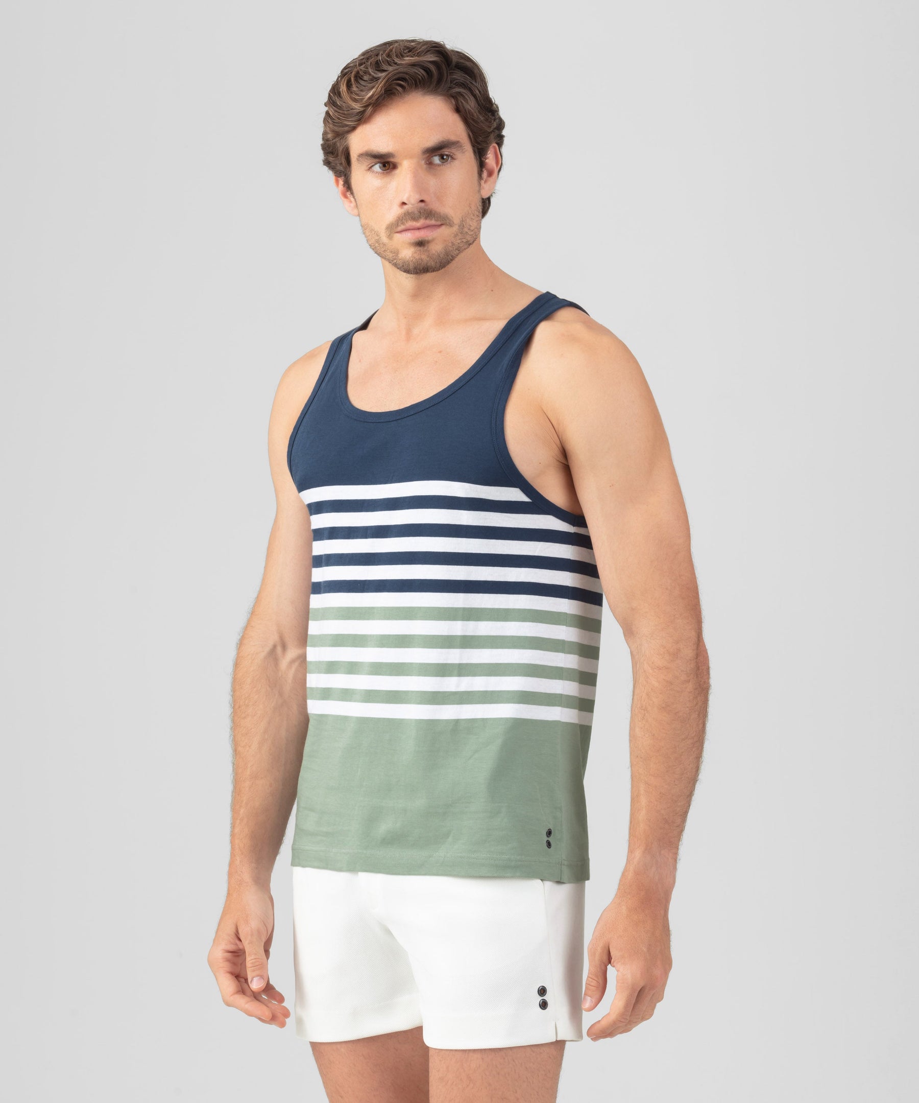 Organic Cotton Tank Top w. Stripes: Deep Ocean