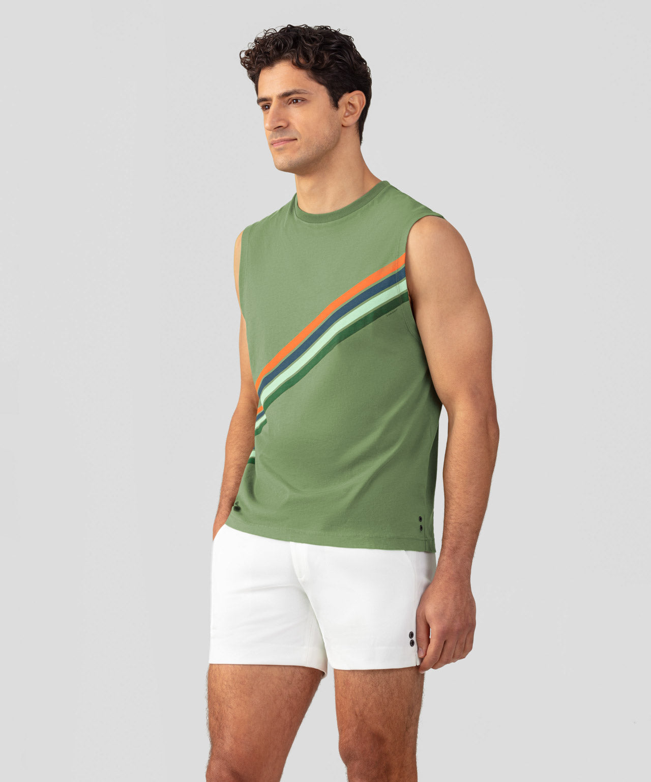 Organic Cotton Sleeveless T-Shirt w. Diagonal Stripes: Cactus