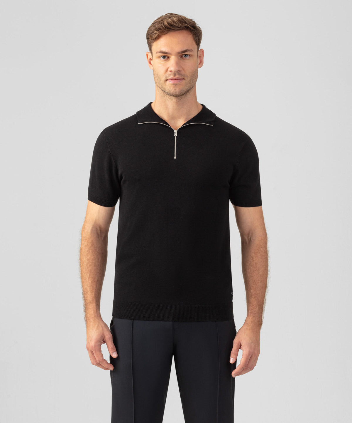 Cotton-Silk RD Polo: Black