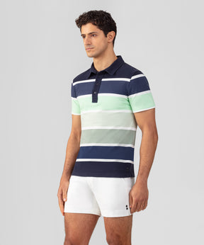 Cotton-Piqué Polo w. Big Stripes: Navy