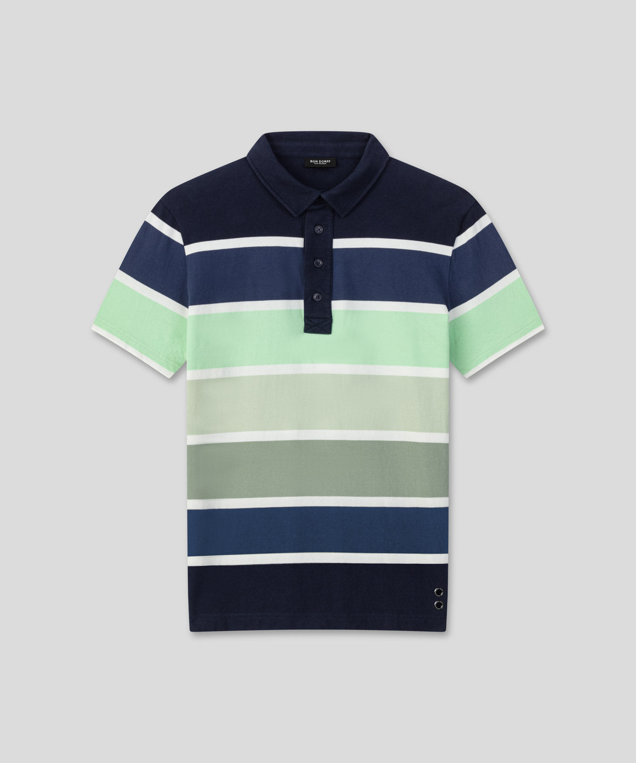 Cotton-Piqué Polo w. Big Stripes: Navy