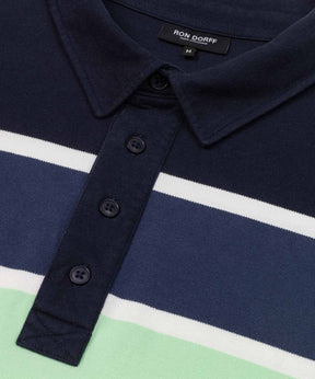 Cotton-Piqué Polo w. Big Stripes: Navy