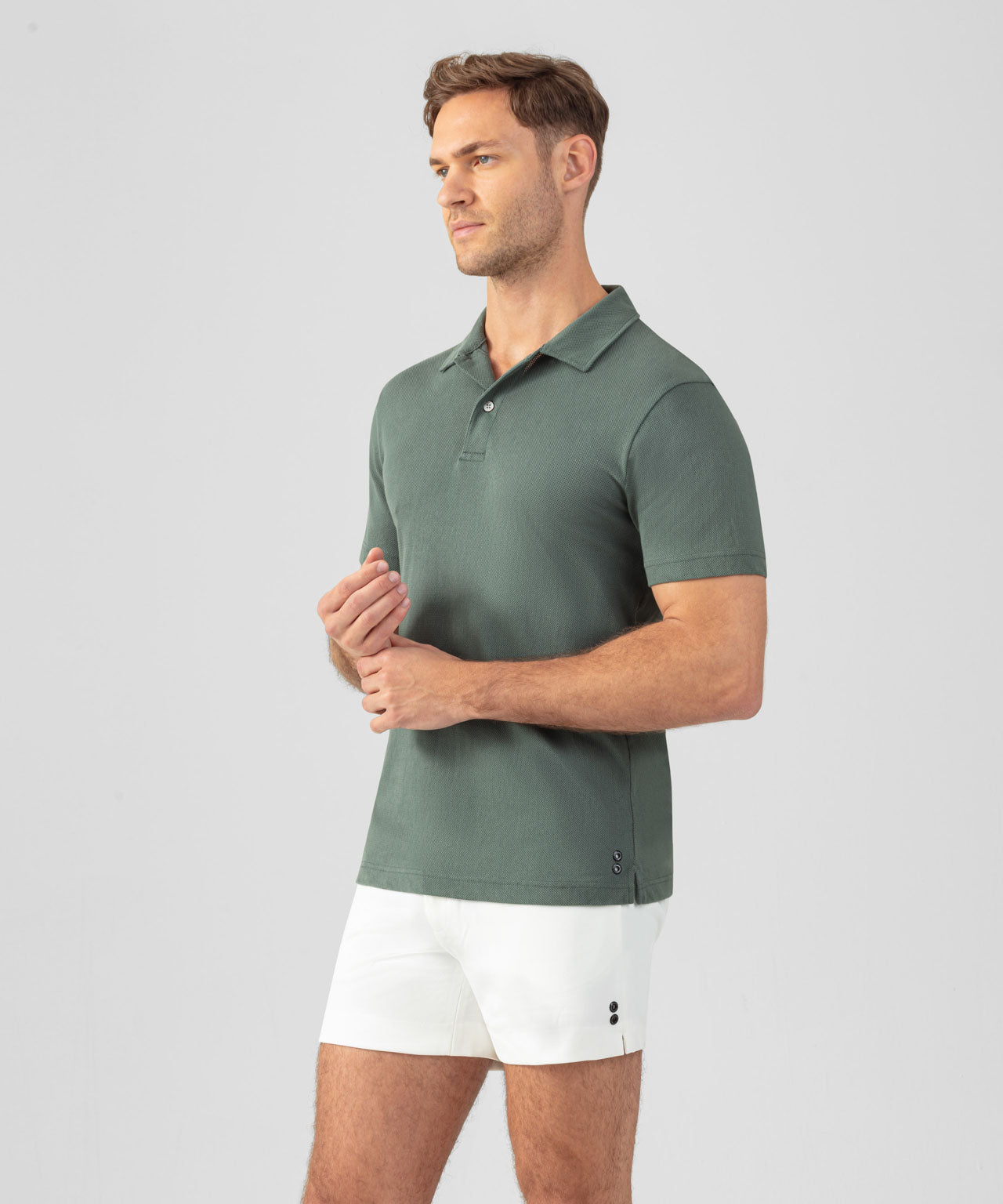 Cotton Mesh RD Polo: Green Shadow