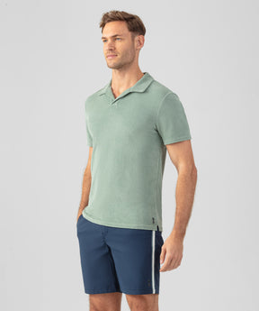 Cotton Terry V Neck Polo: Aquamarine