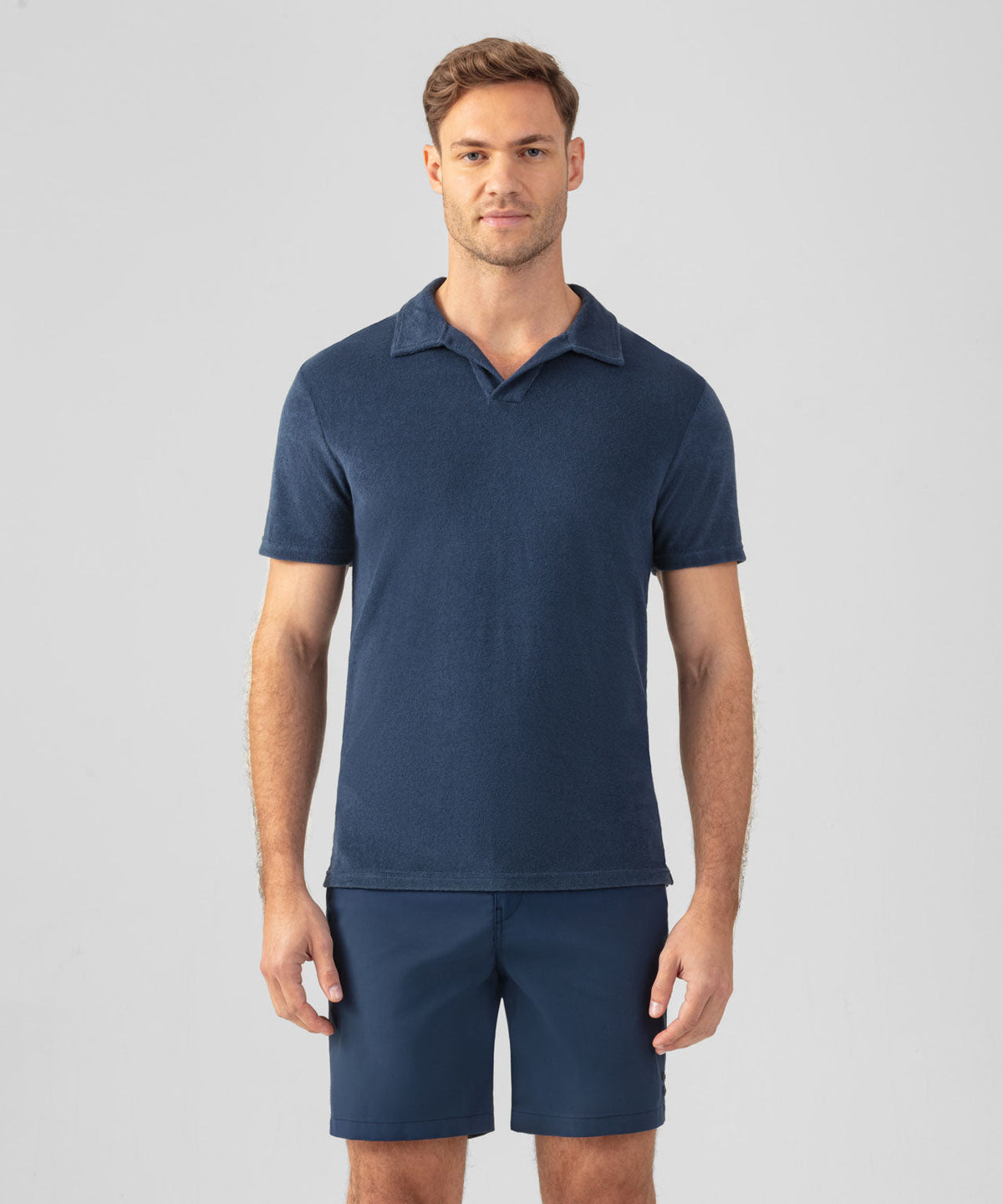 Cotton Terry V Neck Polo: Deep Ocean