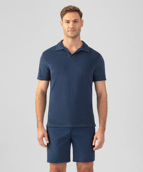 Cotton Terry V Neck Polo: Deep Ocean