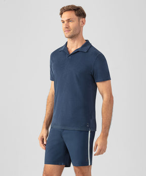 Cotton Terry V Neck Polo: Deep Ocean