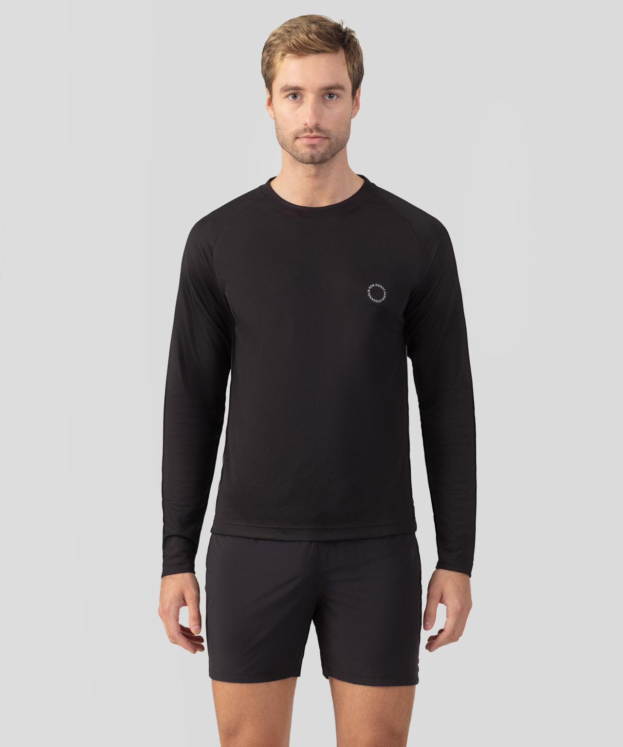 Sports Long-Sleeved T-Shirt w. Reflective Piping: Black