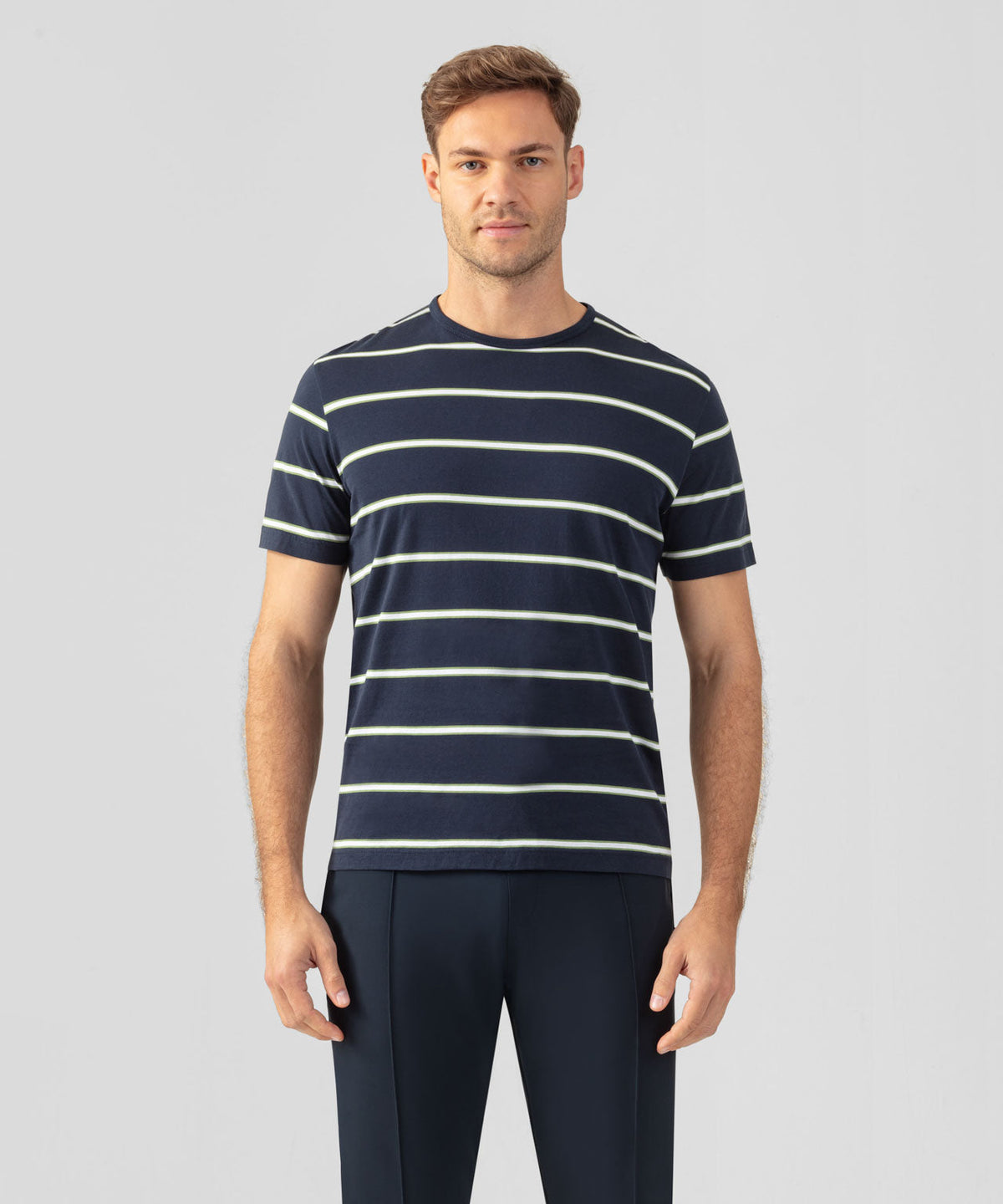 Crew Neck T-Shirt Eyelet Edition w. Double Stripes: Navy