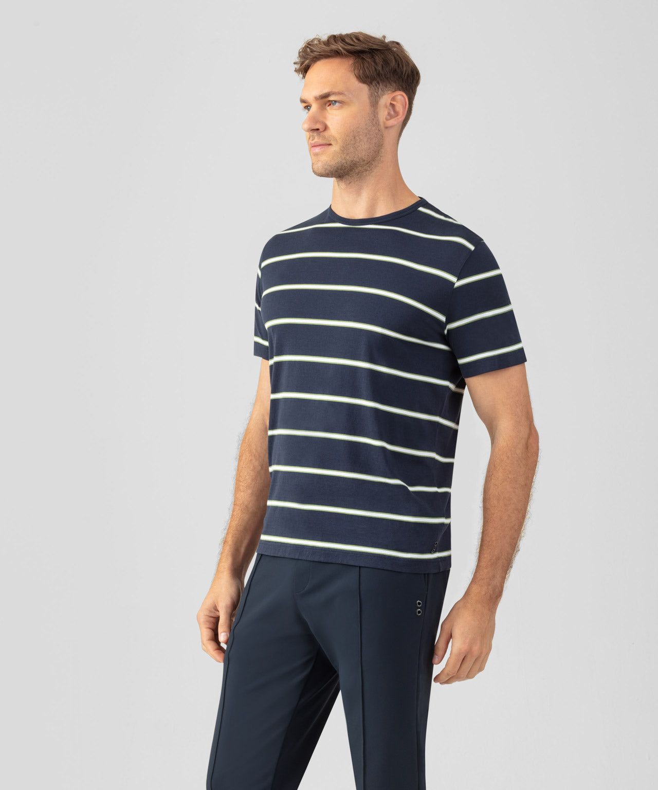 Crew Neck T-Shirt Eyelet Edition w. Double Stripes: Navy