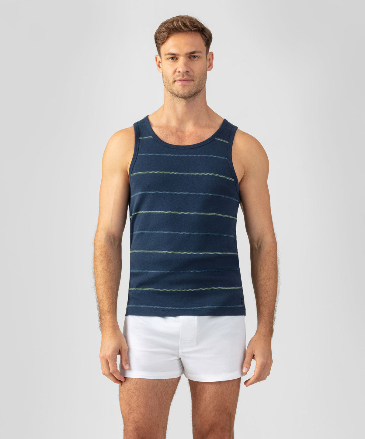 Ribbed Tank Top w. Fisherman Stripes: Deep Ocean