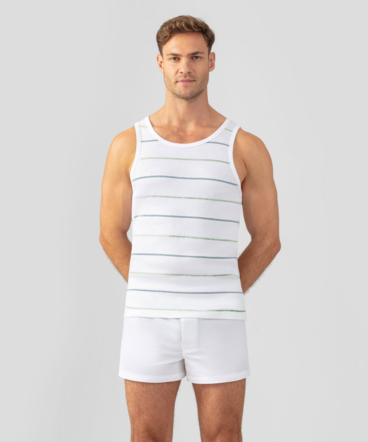 Ribbed Tank Top w. Fisherman Stripes: White