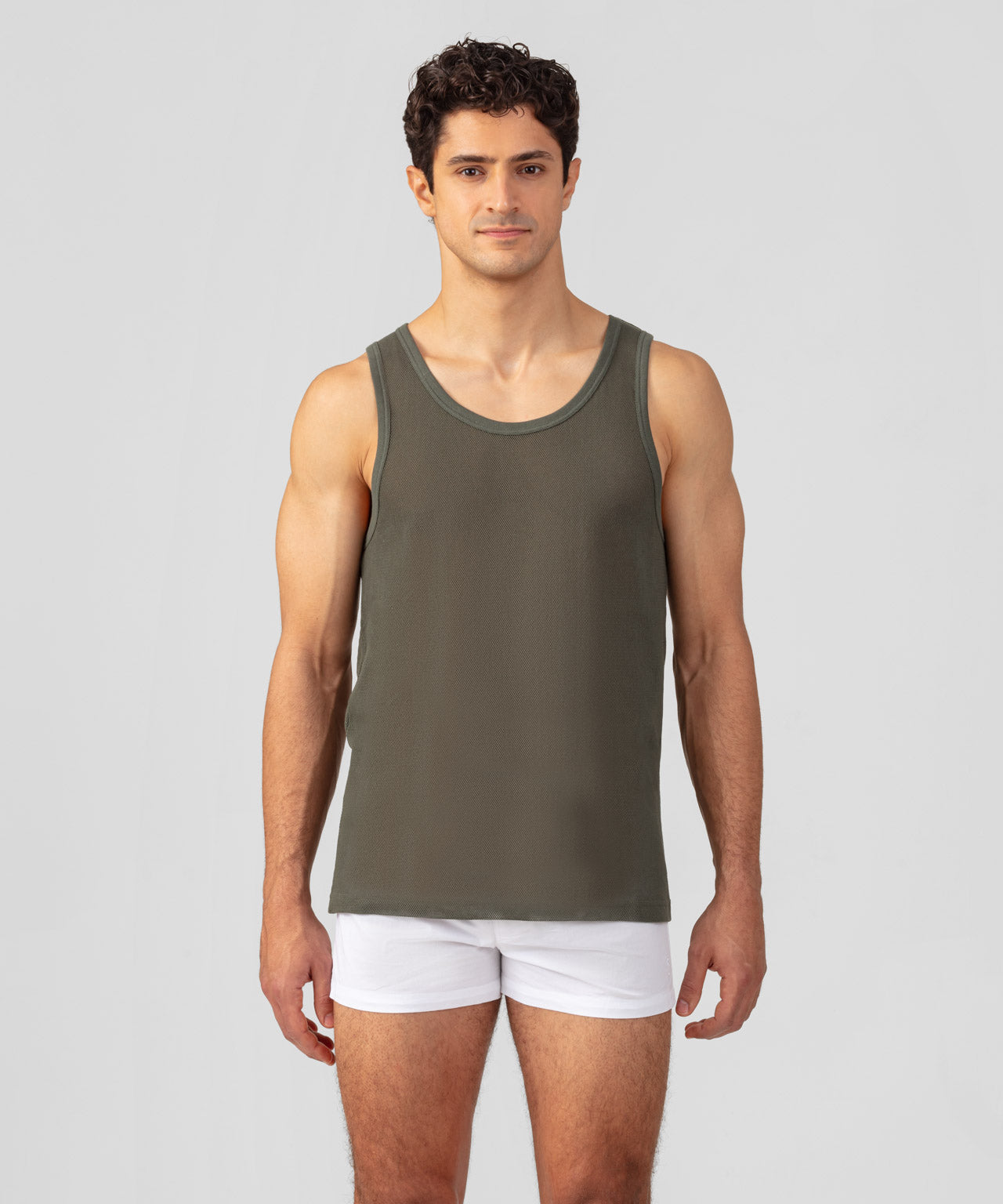 Cotton Mesh Tank Top: Military Green