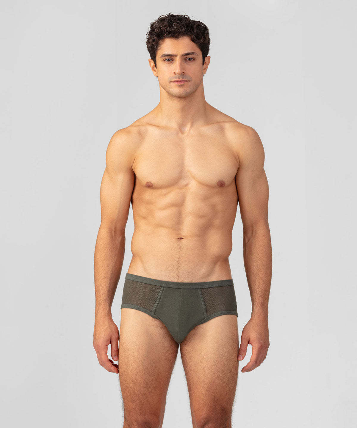 Cotton Mesh Y-Front Briefs: Military Green