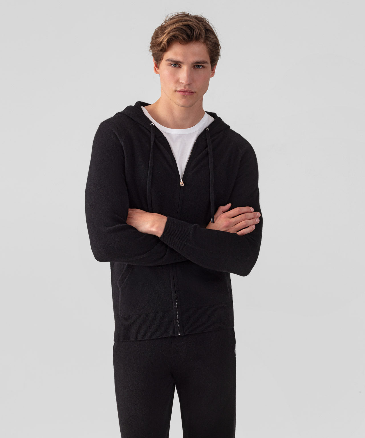 Cashmere Zipped Hoodie: Black