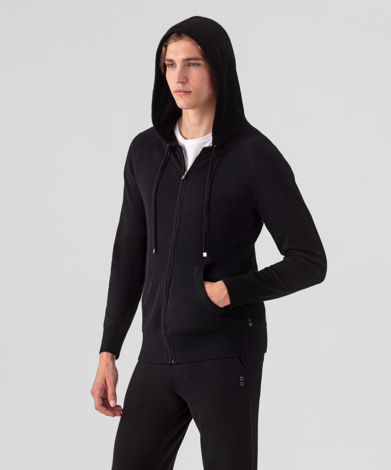 Cashmere Zipped Hoodie: Black