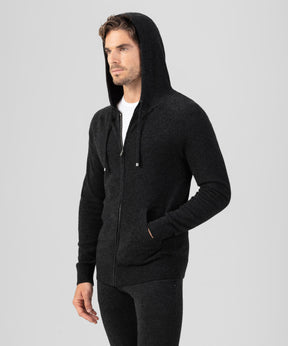 Cashmere Zipped Hoodie: Black