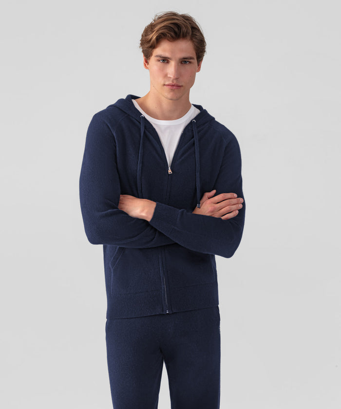 Cashmere Zipped Hoodie: Navy