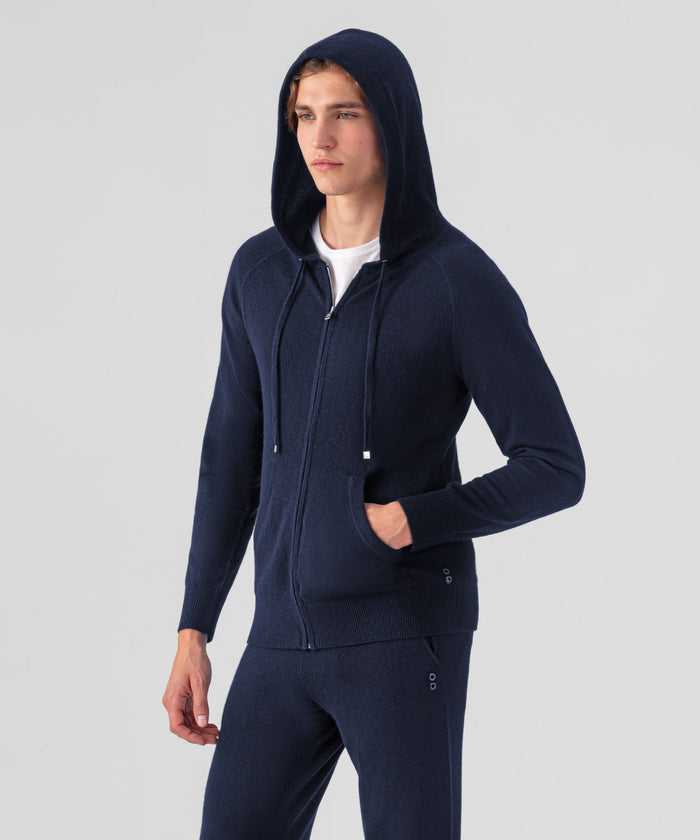 Cashmere Zipped Hoodie: Navy