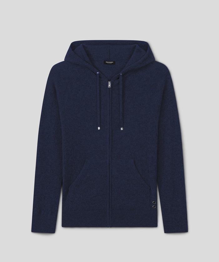Cashmere Zipped Hoodie: Navy