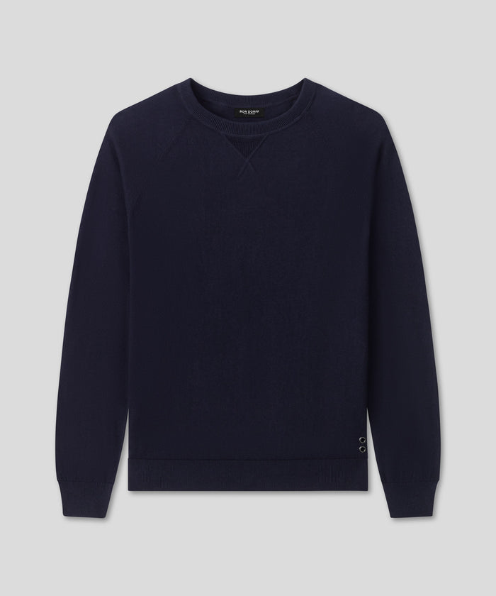 Light Cotton-Silk Raglan Sweater: Navy