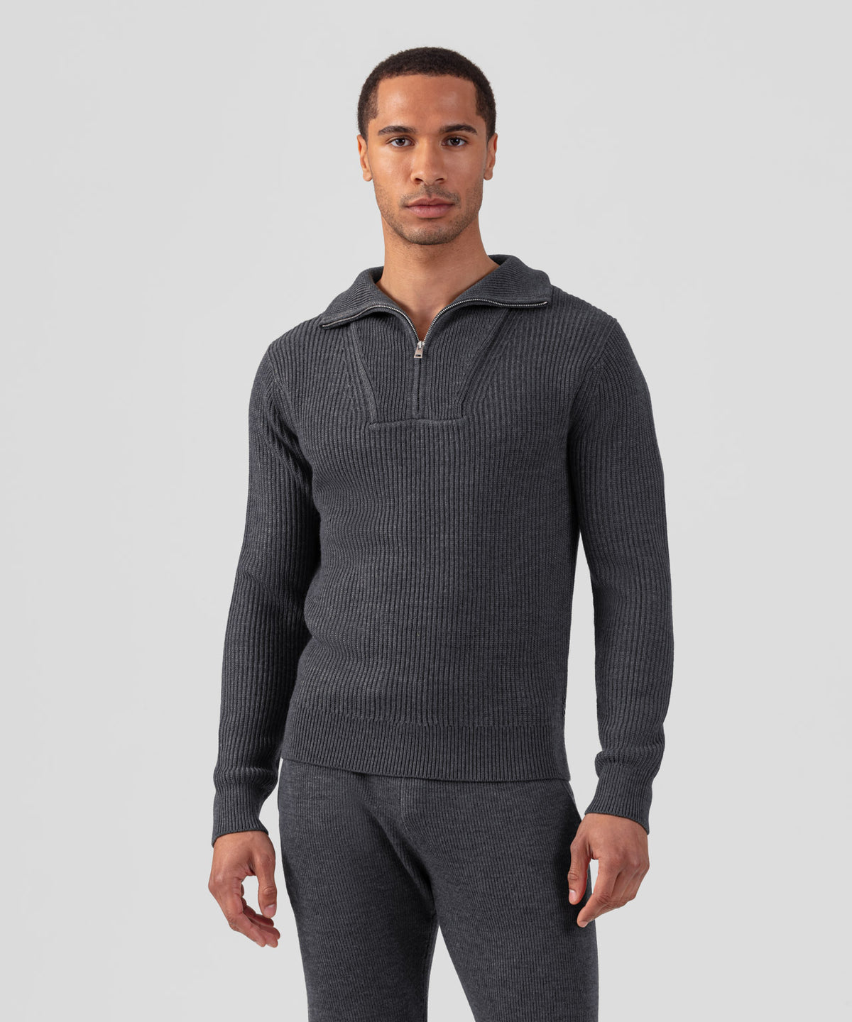 Ribbed Wool Half Zip Sweater: Cosmo Grey
