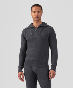 Ribbed Wool Half Zip Sweater: Cosmo Grey
