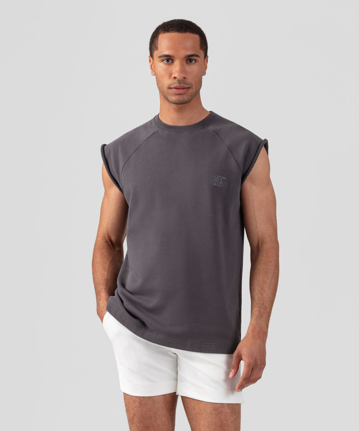 Organic Cotton Sleeveless Sweatshirt "DISCIPLINE": Cosmo Grey