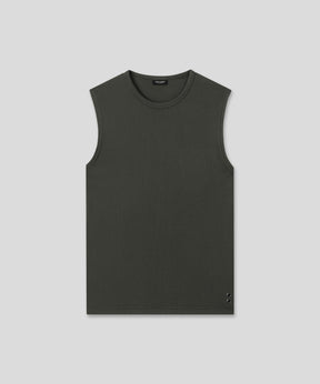 Cotton Mesh Sleeveless T-Shirt: Dark Khaki