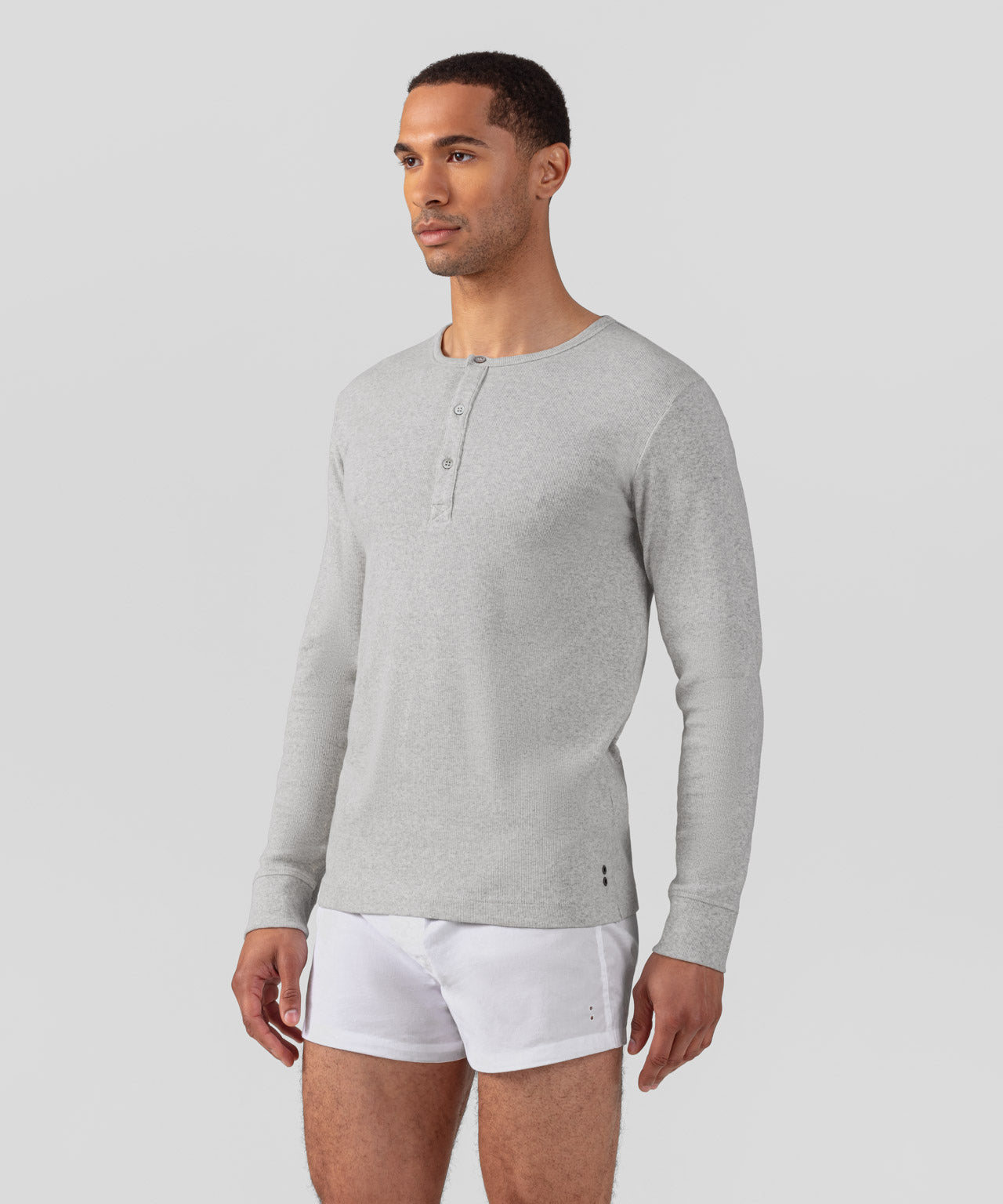 Army Ribbed Henley T-Shirt: Grey Melange | Ron Dorff