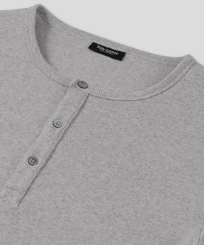 Army Ribbed Henley T-Shirt: Grey Melange
