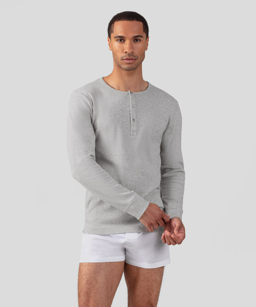 Army Ribbed Henley T-Shirt: Grey Melange | Ron Dorff