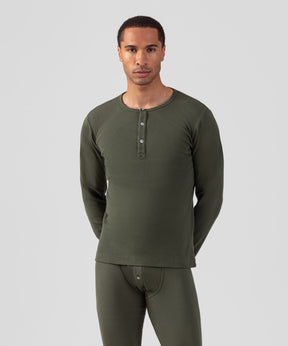 Army Ribbed Henley T-Shirt: Military Green