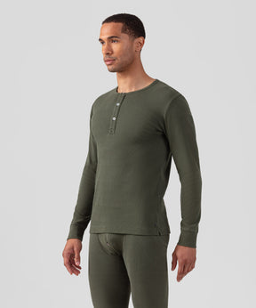 Army Ribbed Henley T-Shirt: Military Green