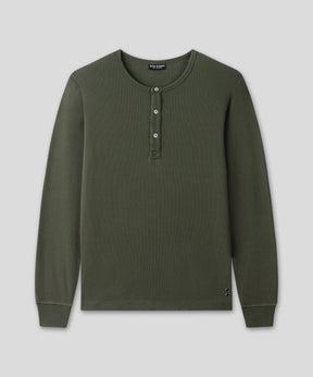 Army Ribbed Henley T-Shirt: Military Green