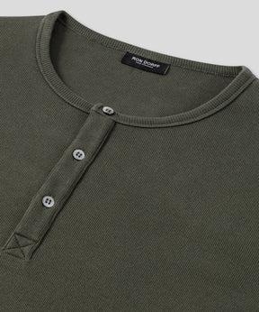 Army Ribbed Henley T-Shirt: Military Green