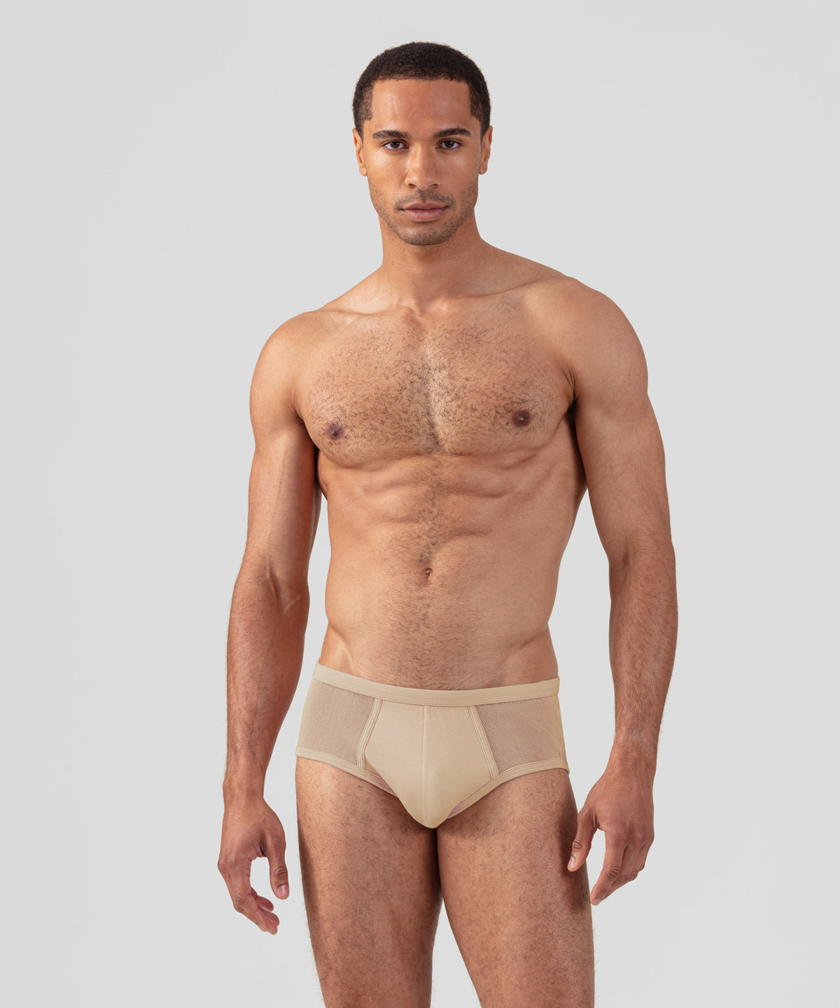 Cotton Mesh Y-Front Briefs: Nude