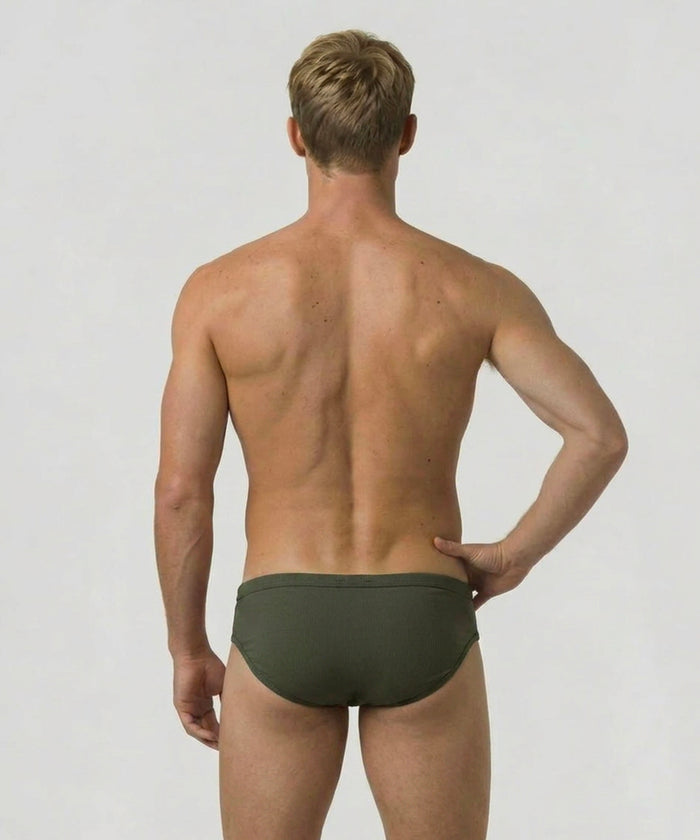 Army Ribbed Y-Front Briefs: Military Green