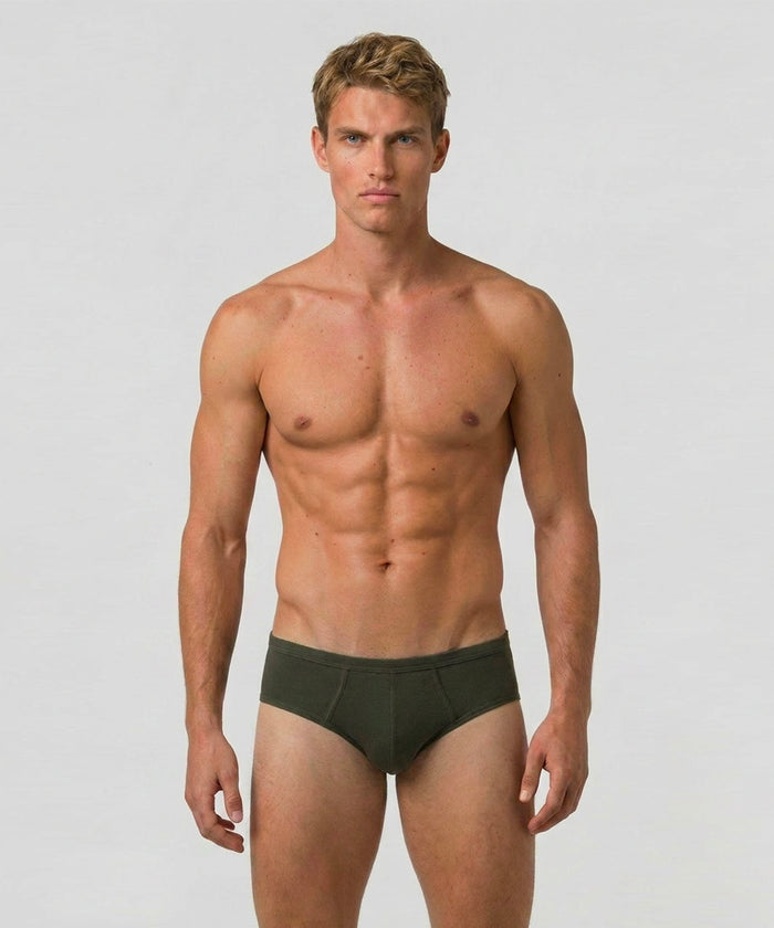 Army Ribbed Y-Front Briefs: Military Green