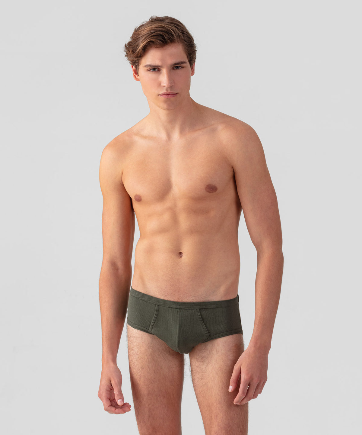 Army Ribbed Y-Front Briefs: Military Green