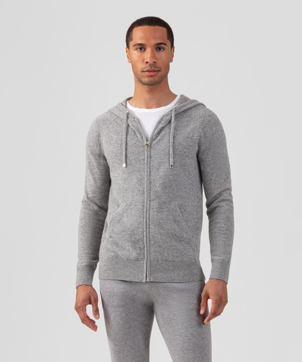 Cashmere Zipped Hoodie: Grey Melange