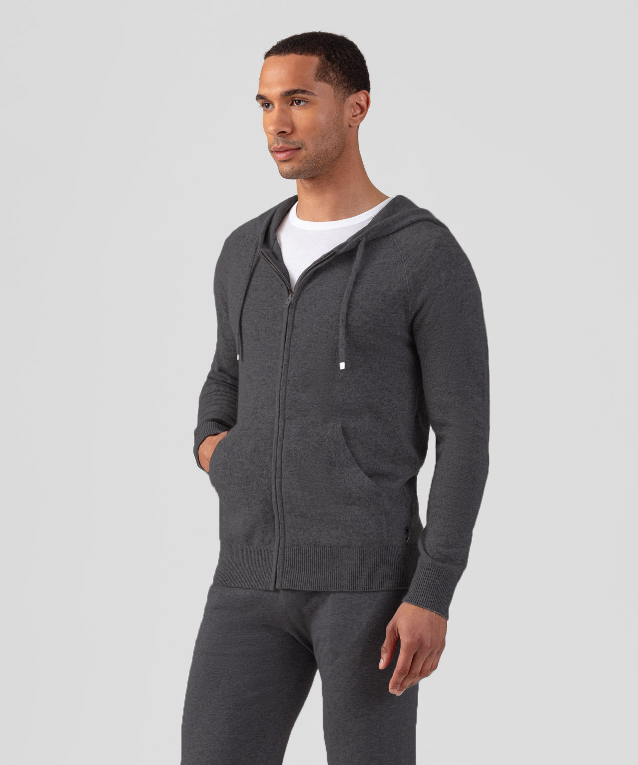 Cashmere Zipped Hoodie: Dark Grey Melange | Ron Dorff