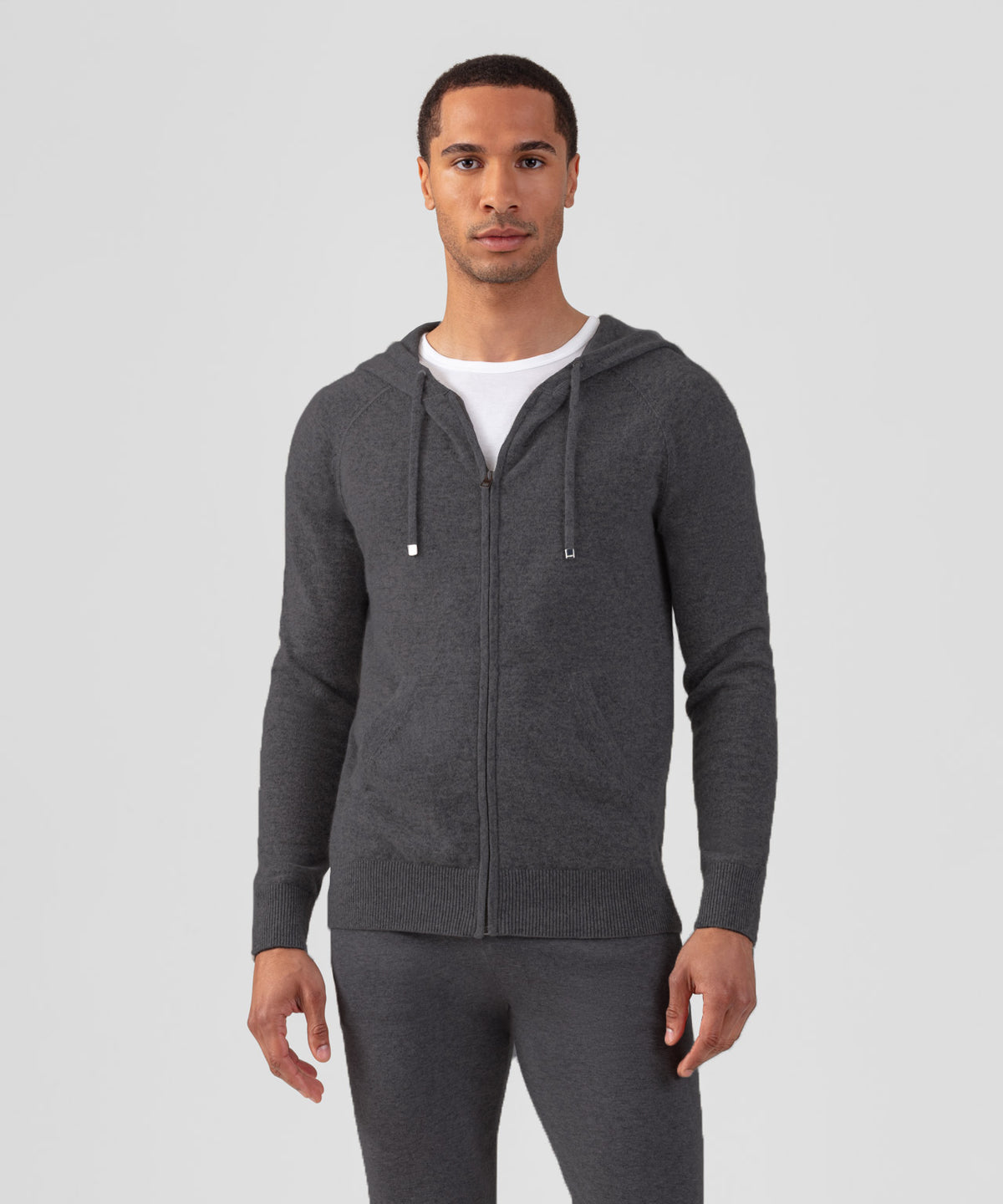 Cashmere Zipped Hoodie: Dark Grey Melange