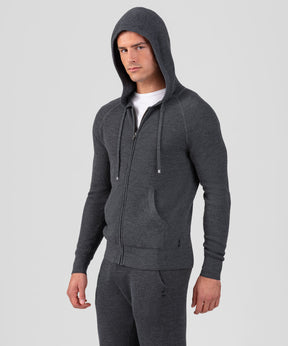 Ribbed Wool Zipped Hoodie Sweater: Cosmo Grey