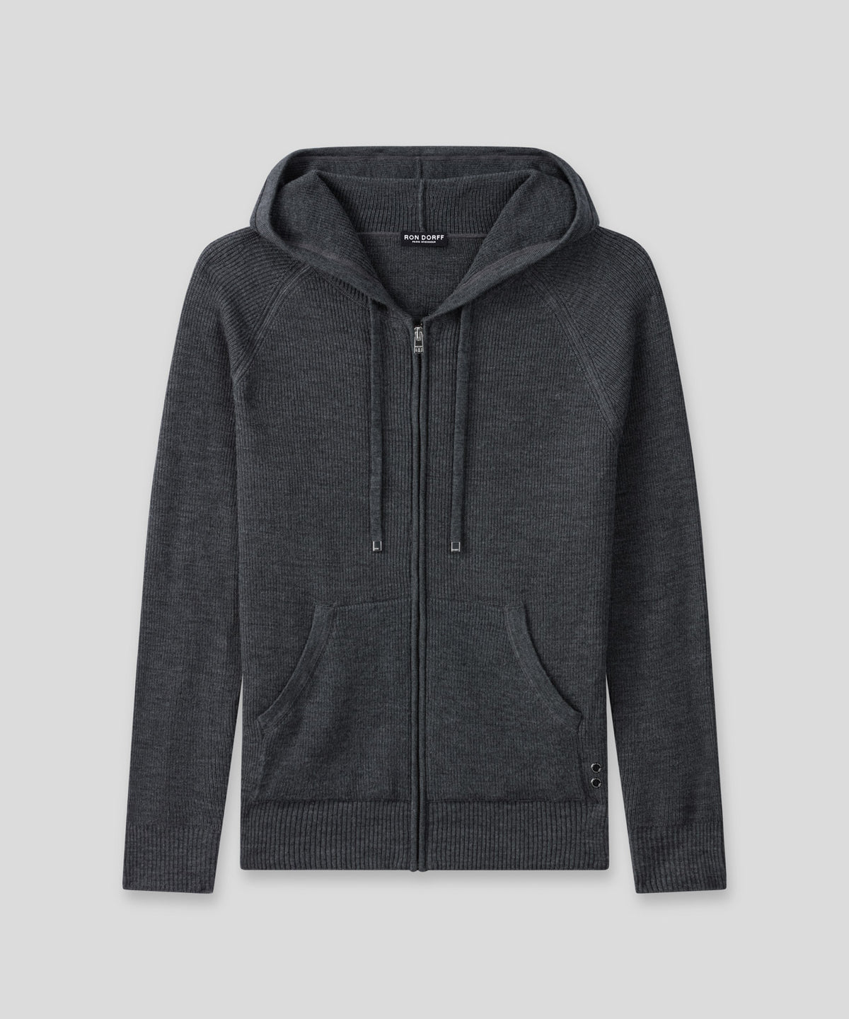 Ribbed Wool Zipped Hoodie Sweater: Cosmo Grey