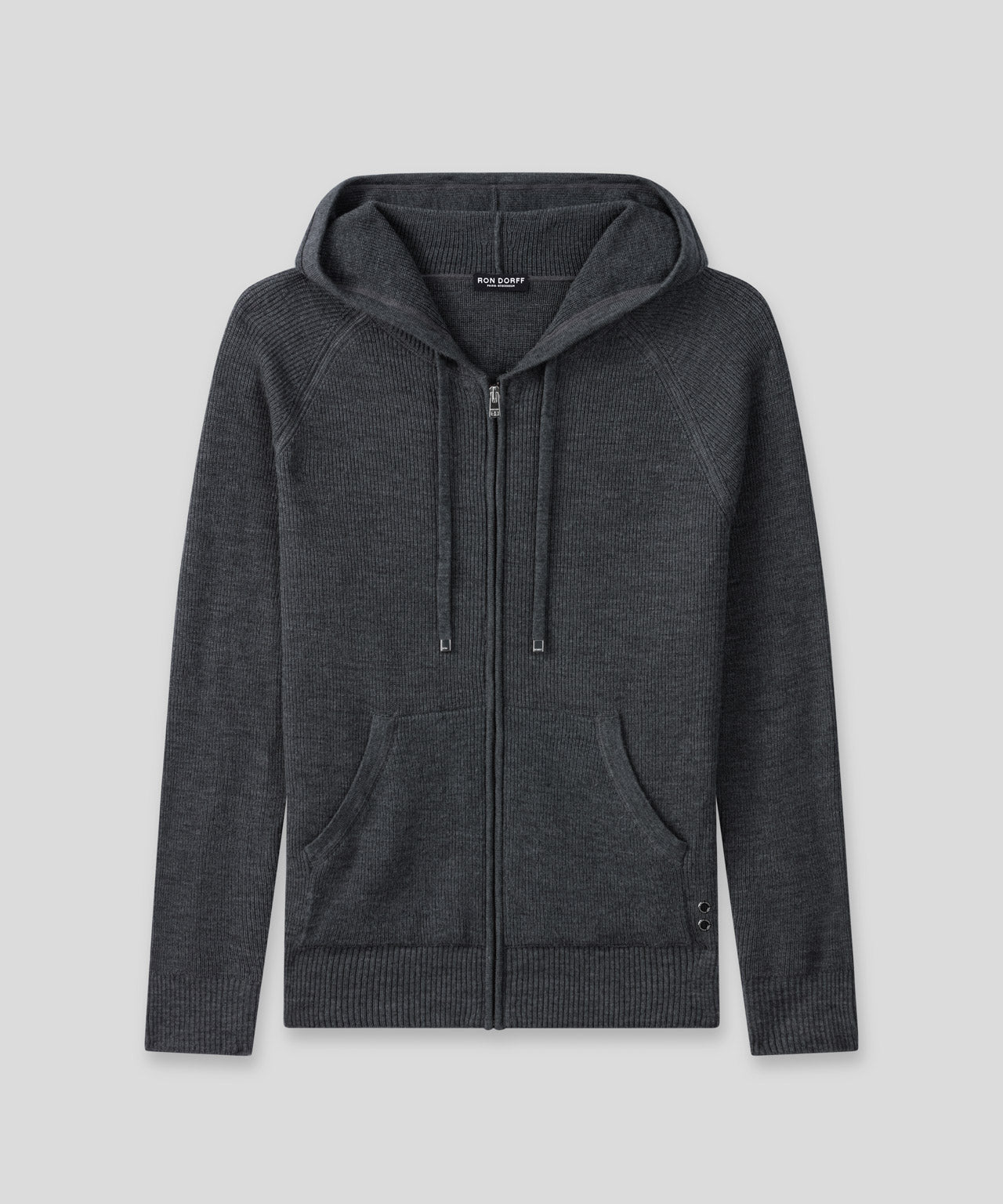 Ribbed Wool Zipped Hoodie Sweater: Cosmo Grey