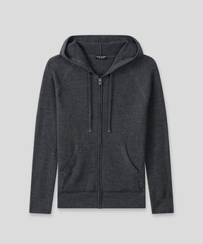 Ribbed Wool Zipped Hoodie Sweater: Cosmo Grey